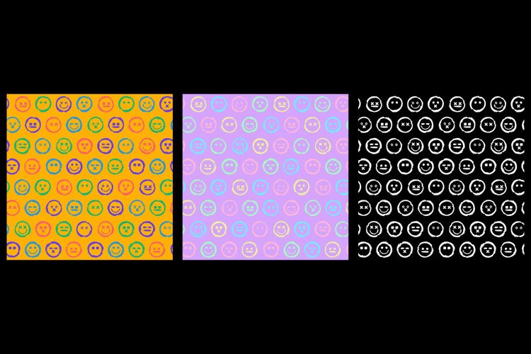 Grunge Faces Seamless Patterns 3 Color Variations example image 1