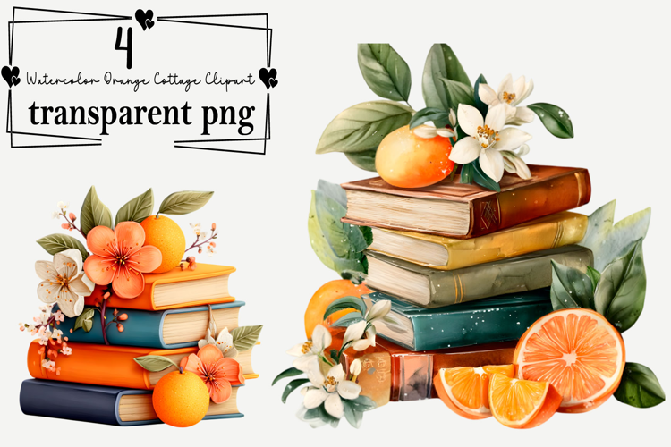 Watercolor Orange Cottage Clipart Watercolor PNG