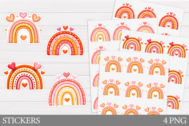Valentines Rainbow Stickers. Valentines Sticker Printable