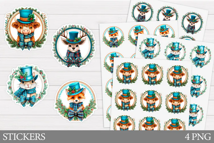 Christmas Animals Sticker. Christmas Sticker Printable