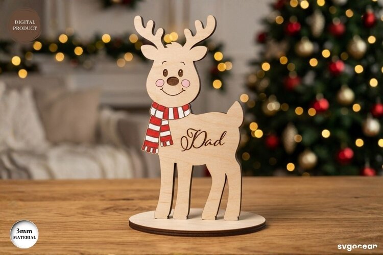 Christmas Reindeer Dad Stand laser Cut| Glowforge | SVG example image 1