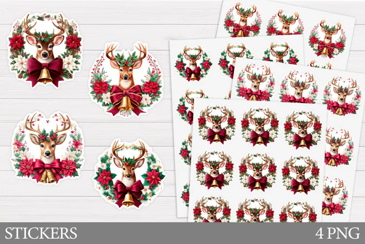Christmas Deer Sticker Design. Christmas Sticker Printable