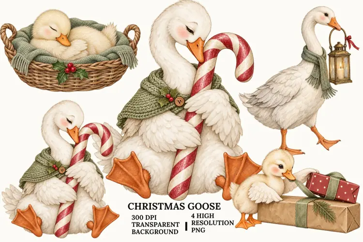 Christmas Goose PNG, Cozy Winter Sublimation Designs