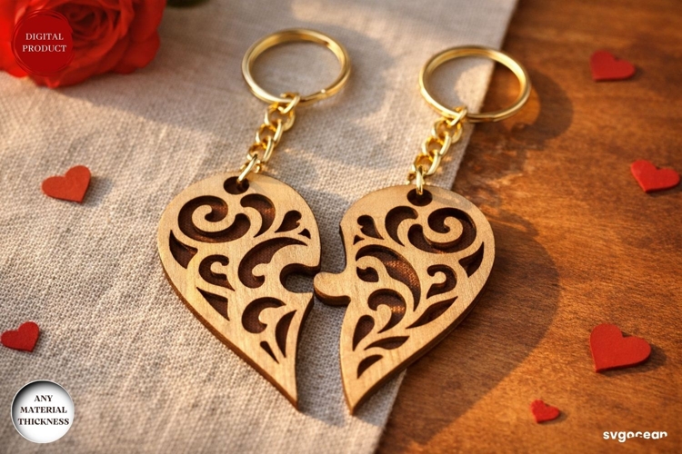 Valentines Hearts Couple Keychains SVG | Laser Cut