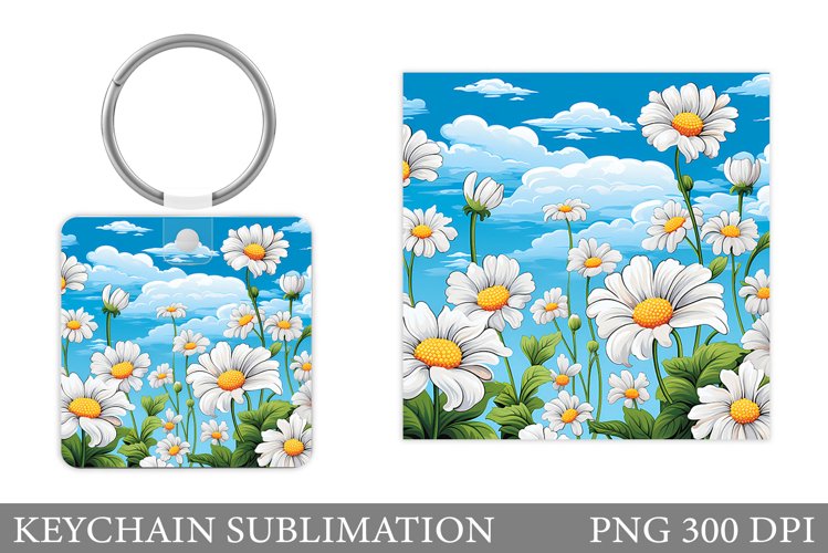 Daisy Flowers Keychain Sublimation. Flowers Keychain Design example image 1