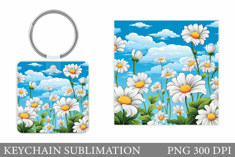 Daisy Flowers Keychain Sublimation. Flowers Keychain Design
