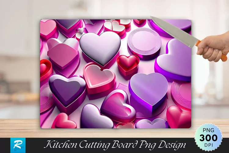 3D Heart Cutting Board Sublimation Design