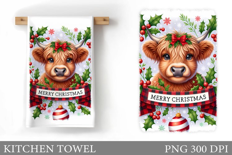 Cute Cow Kitchen Towel. Christmas Cow Kitchen Towel Design example image 1