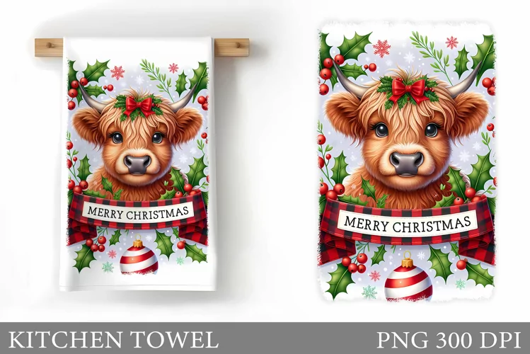 Cute Cow Kitchen Towel. Christmas Cow Kitchen Towel Design