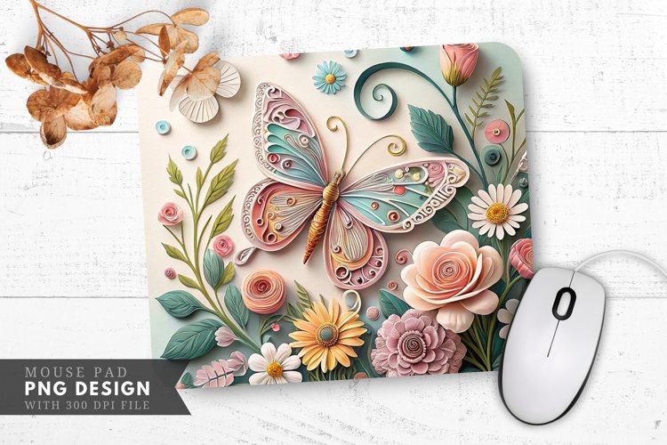 Butterfly Blossom Quilling Art Mouse Pad PNG Design example image 1