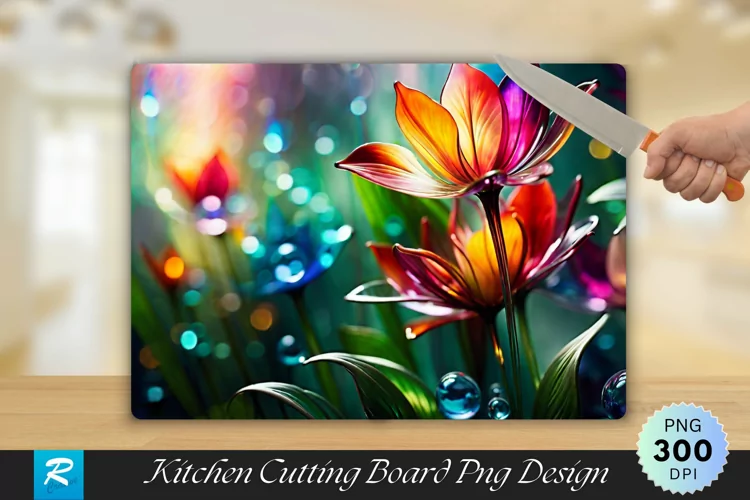 Glass Wall Flowers Art Cutting Board Sublimation Design