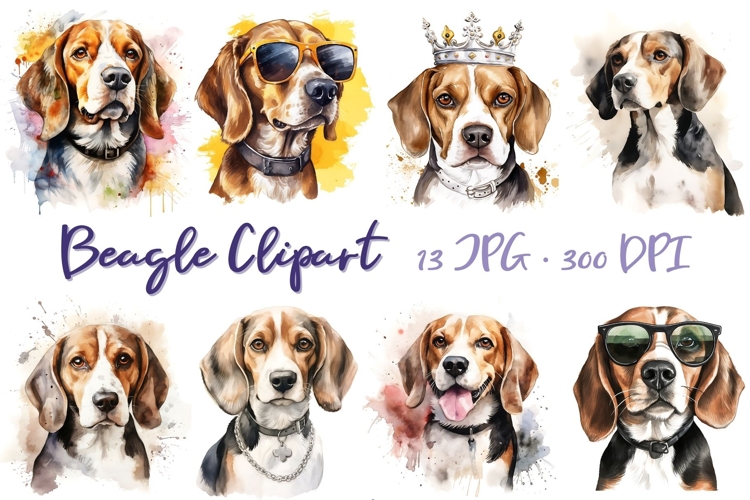 Watercolor Beagle Clipart Set Cute Dog Illustration Bundle