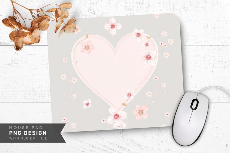 Pastel Hearts and Flowers Mouse Pad PNG Design