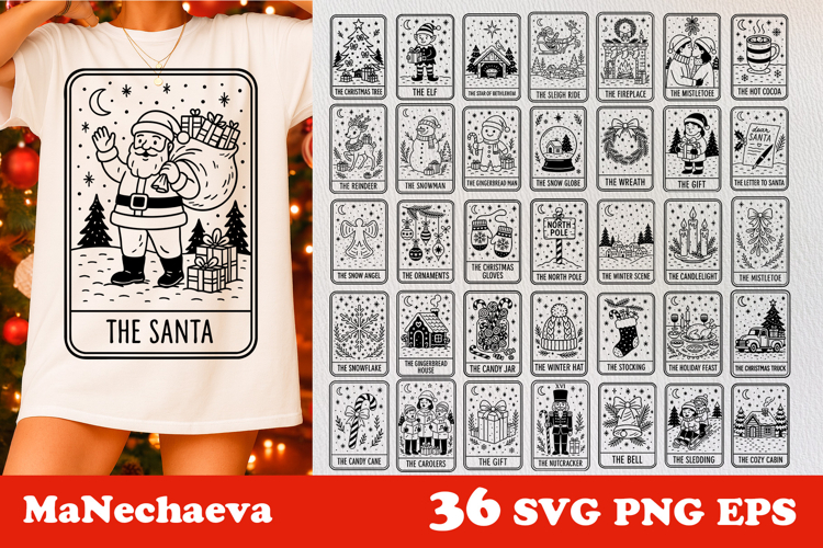 Christmas Tarot Card SVG Bundle | Vintage Holiday Clipart