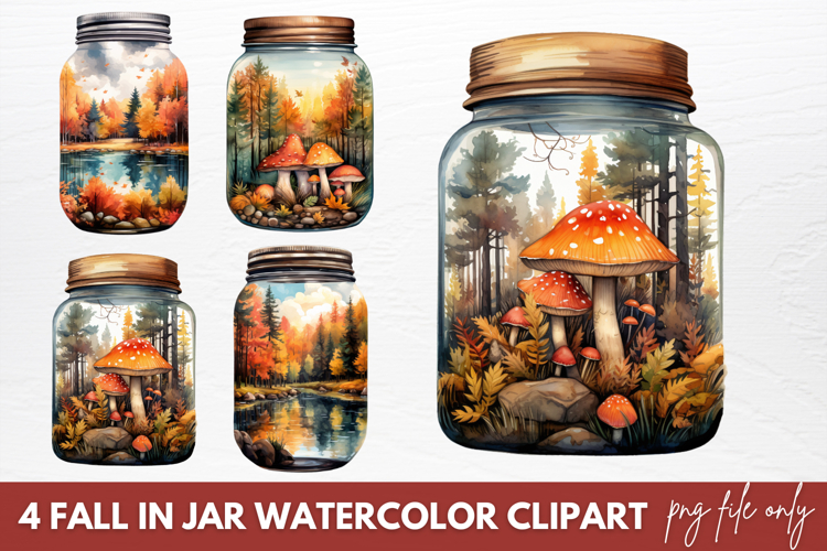 Fall In Jar Watercolor Clipart