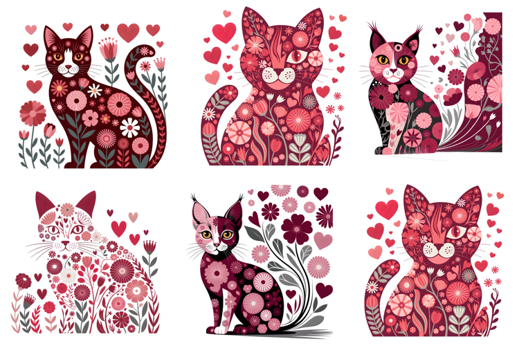 Floral Valentine Cat Png Valentines PNG