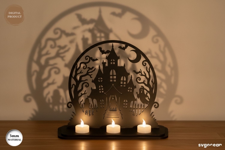 Haunted House Candle Holder SVG | Laser Cut | Glowforge