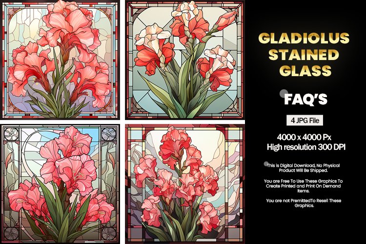 Stained Glass Gladiolus Daisy Square Coaster - 04 Variations example image 1
