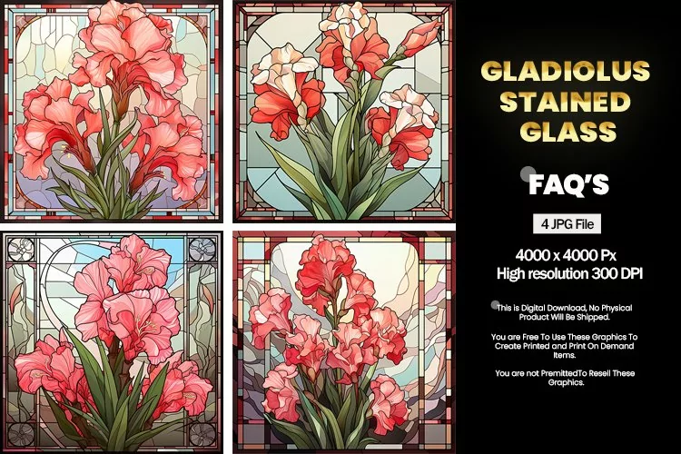 Stained Glass Gladiolus Daisy Square Coaster - 04 Variations