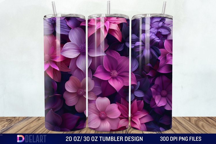 3D Fuchsia and Violet Flowers Tumbler Wrap example image 1