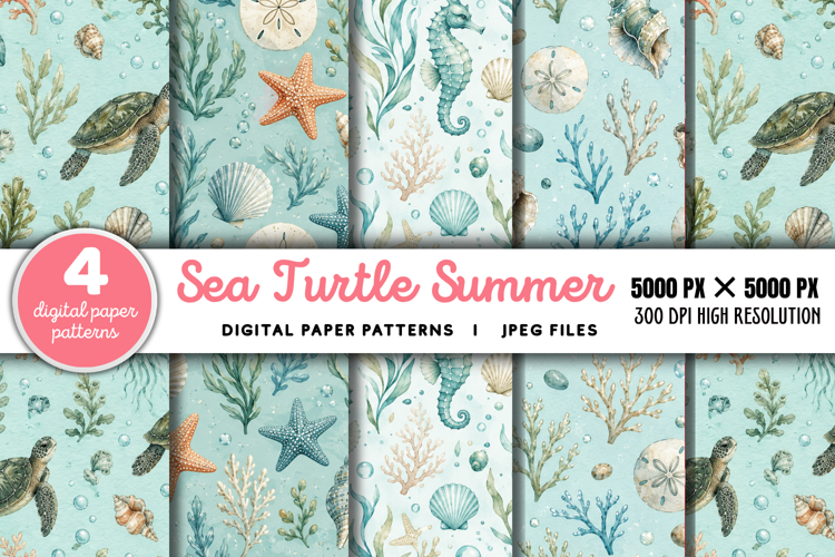 Sea Turtle Summer Seamless Pattern JPG