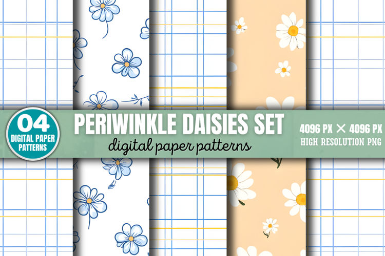Periwinkle Daisies Set Digital Paper Background PNG