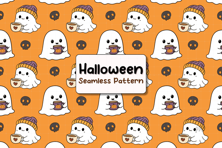 Skull Halloween Seamless Pattern Ghost