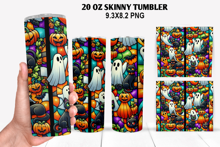 Ghost Skinny Tumbler 20oz Wrap Design, Halloween Tumbler