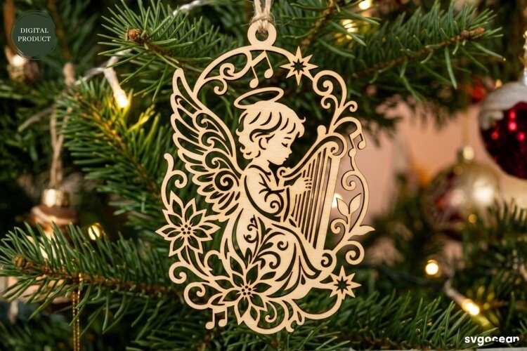 Angel Christmas Ornament Laser Cut | Glowforge | SVG example image 1