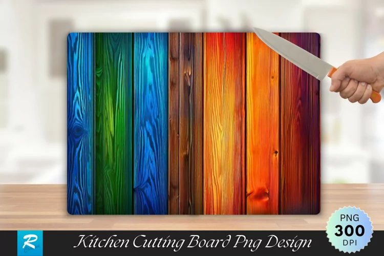 Multicolored Wooden Cutting Board Sublimation Design