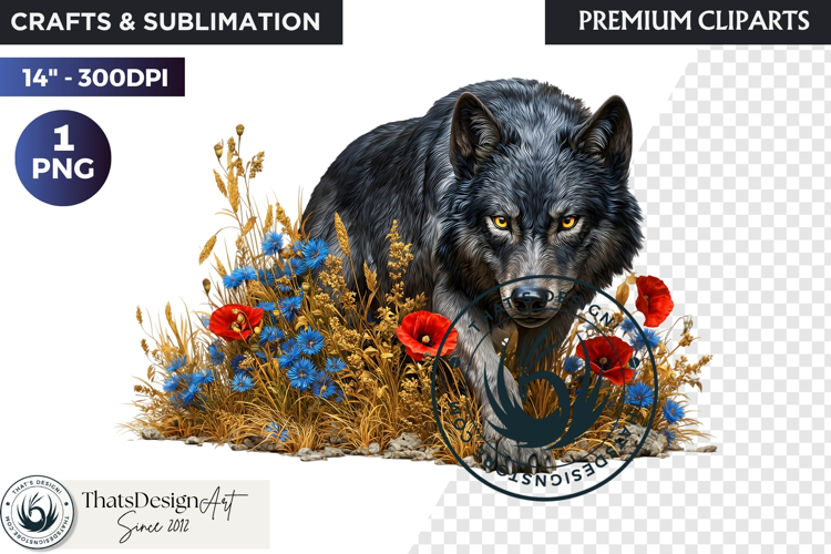 Floral Wolf Fantasy clipart, Botanical Wildlife Graphics PNG