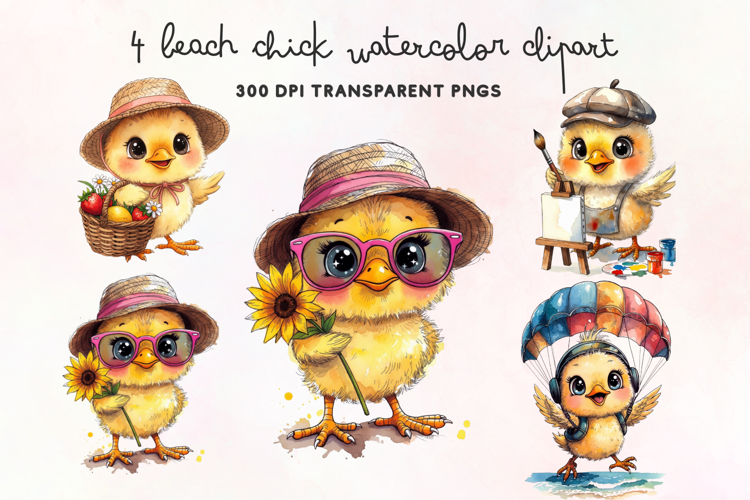 Beach Chick Watercolor Clipart PNG