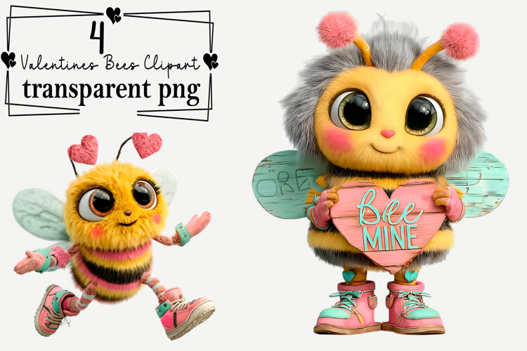 Valentines Bee Clipart Watercolor PNG example image 1