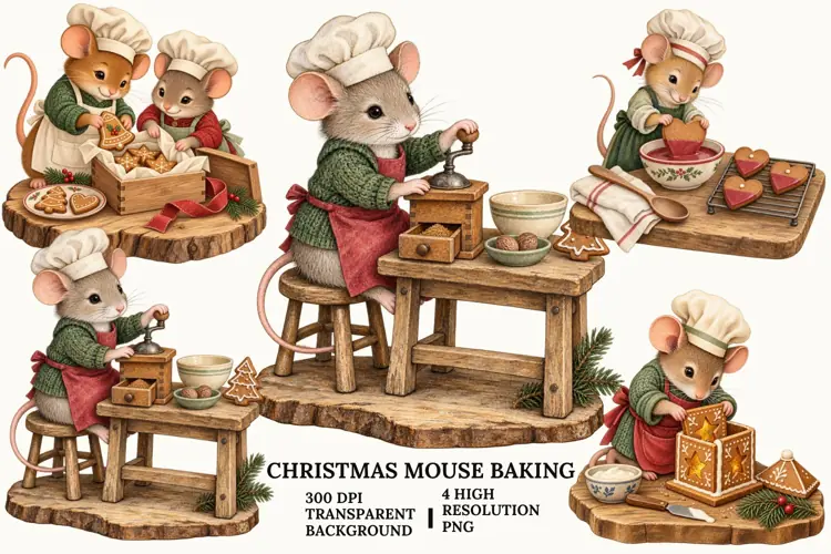 Christmas Mouse Baking PNG, Gingerbread Cookie Sublimation
