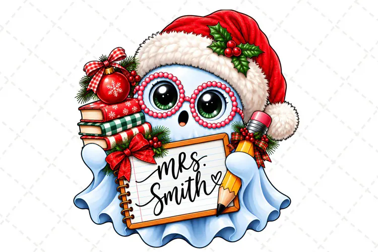 Teacher Christmas Pencil Bow Paper PNG, Funny Christmas PNG