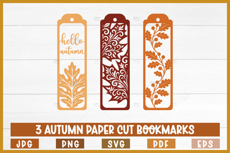 3 Autumn Paper Cut Bookmarks SVG