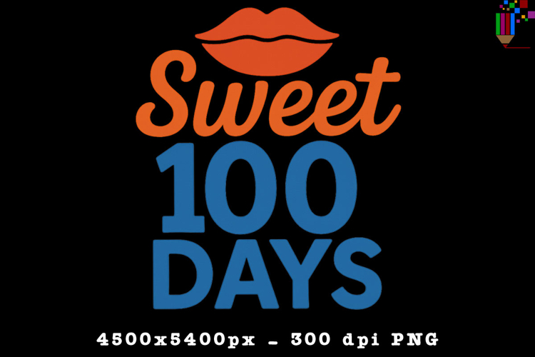 Sweet 100 Days Lips Fun School Sublimation Design