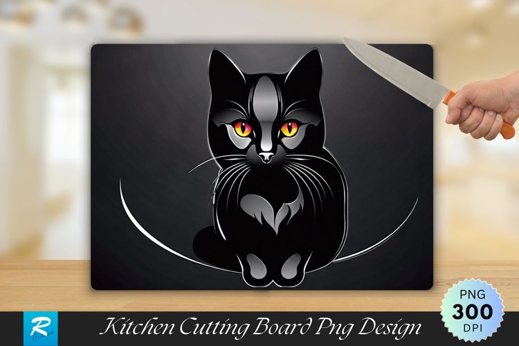 Black Cat Cutting Board Sublimation Design example image 1
