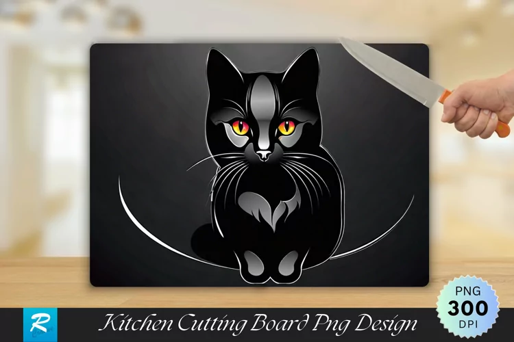 Black Cat Cutting Board Sublimation Design