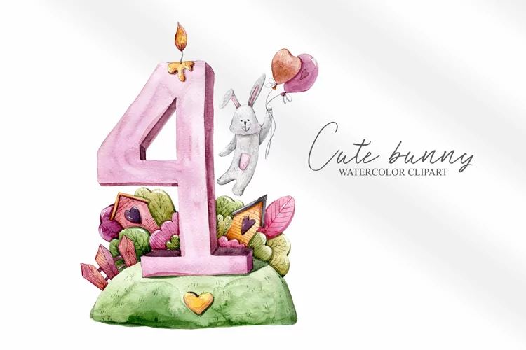 Watercolor cute bunny clipart /sublimation - 1 PNG FILE