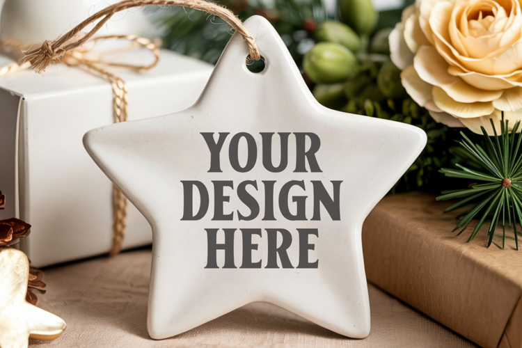 Christmas Star Ceramic Ornament Mockup | Holiday Star