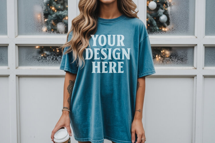 Christmas Comfort Colors 1717 Blue Spruce TShirt Mockup, CC example image 1