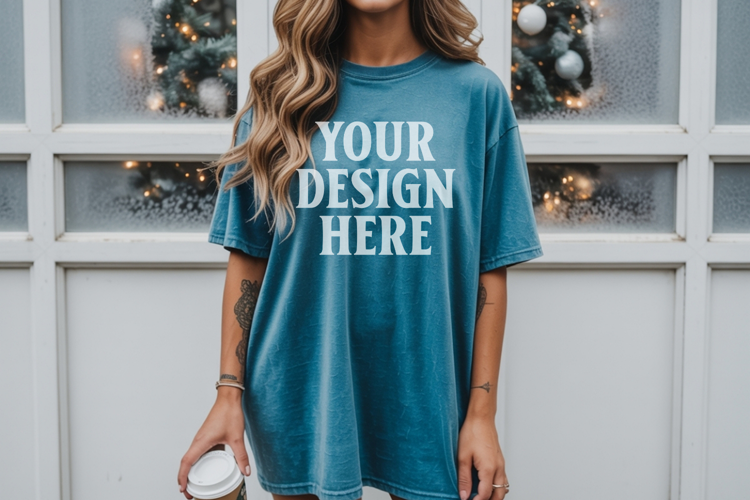 Christmas Comfort Colors 1717 Blue Spruce TShirt Mockup, CC