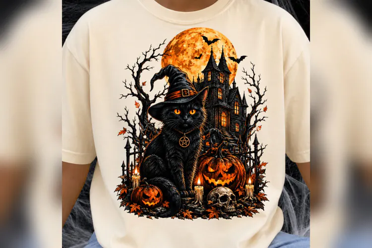 Halloween Black Cat PNG, Witch Cat Haunted House Pumpkin Des