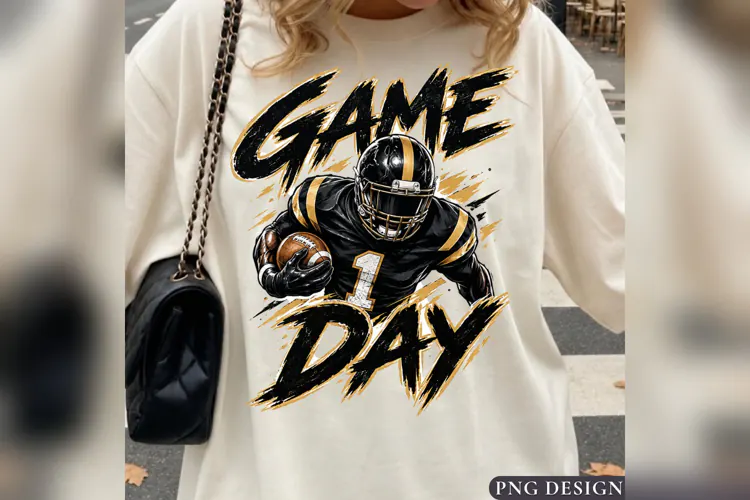 Game Day Football Player PNG, Black Gold Football Shirt png
