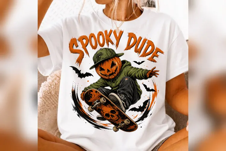 Spooky Dude Halloween PNG, Pumpkin Head Skateboard Design