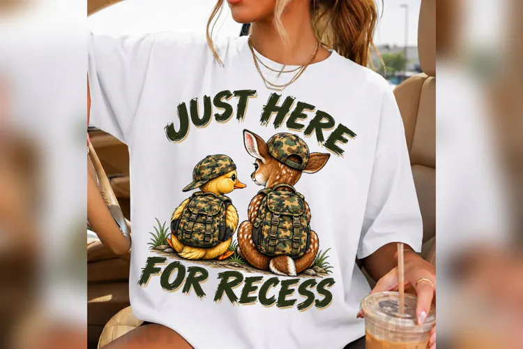 Just Here for Recess Duck Deer PNG, Camo Back to School