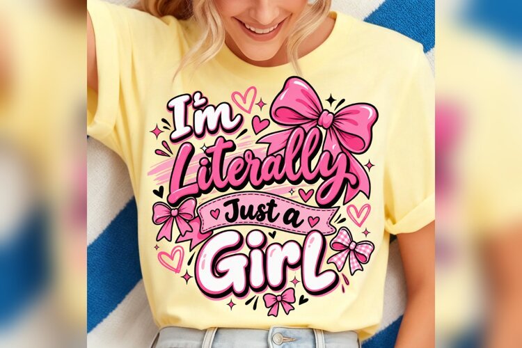 Im Literally Just a Girl PNG, Pink Coquette Bow Design example image 1