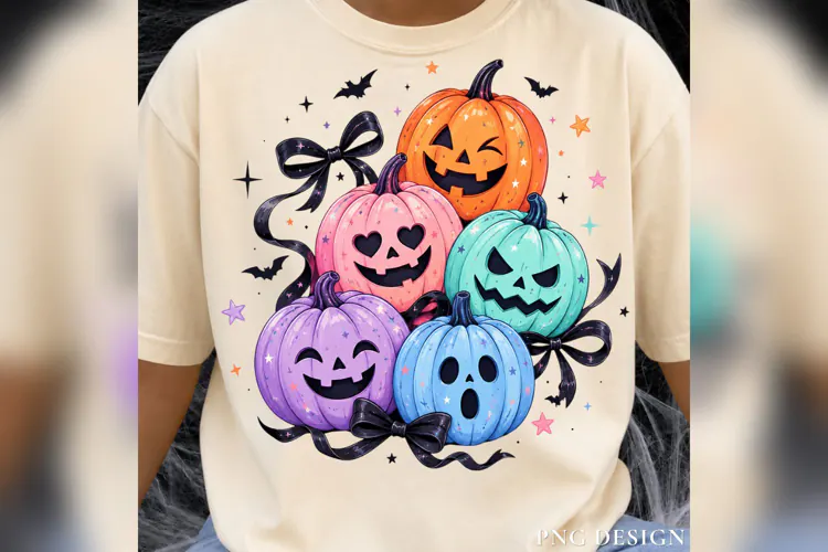 Pastel Halloween Pumpkins PNG, Colorful Jack O Lantern PNG