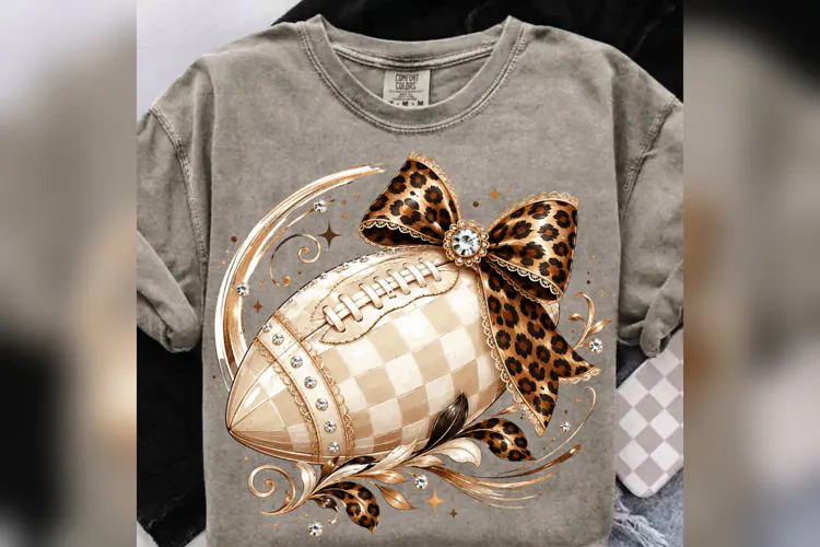 Leopard Bow Football PNG, Neutral Game Day Football, Coquett